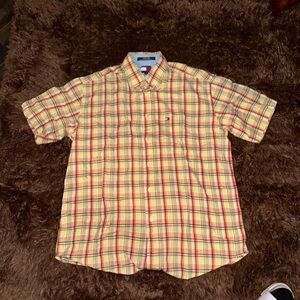 Tommy Hilfiger Men's Yellow and Red Plaid Shirt